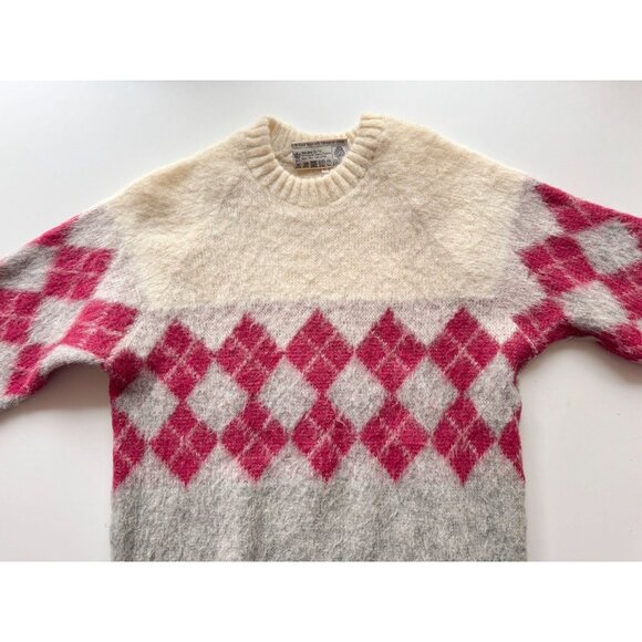 Vintage SAMBAND Made in Iceland Argyle 100% Wool Knit Crew Neck Sweater, Size L - Picture 4 of 11